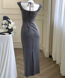 MQTIME  -  Summer New Korean Elegant Sex Appeal Dresses Simple Solid Color Evening Party Prom Vestidos Women Chic One Piece Clothing