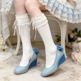 MQTIME  -  New High Heel Lolita Wedge Pumps Daily Floral Polka Dot Print Sweet Vintage Dress Heels Bow Tie Tea Party Cosplay Wedding Shoes