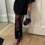 MQTIME  -  Fashion Sheer Floral Lace Women's Maxi Skirt Tassel Elegant Romantic Evening Party Clubwear Skirts Female Y2k Skirt