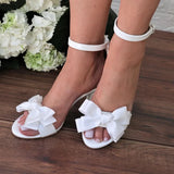 MQTIME  -  Chunky Heel Sandals White Square Heel Open Toe Sexy Women Summer Sandals with Bow