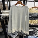 MQTIME  -  Lace Trim Women Short Suit Round Neck Sheer Layers Knitted Top Solid Elastic Waist Shorts Beach Vacation Daily Suits For Ladies