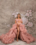 MQTIME  -  Hot Sale Maternity Dress for Photoshoot Pink Mother Women Off The Shoulder Prom Dress Party Wear Outfit Pregnancy Babyshower