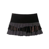  MQTIME  -  Chic Fashion Velvet Splicing High Waist Mini Skirts For Women New Ruffles Elegant Skirt Woman Y2k Night Club Party Skirts﻿ ﻿