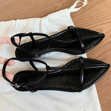 MQTIME  -  New Temperament Wedge Heel Pointed Personalized High Heels One-word Thin Strap Open-toe Buckle Sandals Women