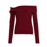 MQTIME  -  French Fashion Women Turn Down Slash Neck Long Sleeve Pullover Harajuku Y2k Korean Sweet Knitted Sweater High Street Jumper