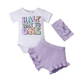 MQTIME  -  3Piece Summer Newborn Girls Clothes Fashion Cartoon Cute Letter Short Sleeve Cotton Bodysuit+Shorts+Hair Band Baby's Sets