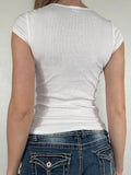  MQTIME  -  Streetwear Casual Butterfly Print V Neck Short Sleeve Slim Knitted All Match T-shirts