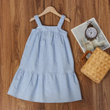 MQTIME  -  Girls Cotton And Linen Sleeveless Straps Dress Summer New Ruffled Hem Casual Vacation Backless Linen Dresses