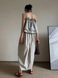  MQTIME  -  Summer Short Korean All Match Striped Print Slash Neck Spaghetti Strap Camis