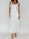 MQTIME  -  Elegant Sleeveless Maxi Dress with Flattering Ruched Detail and Chic V-Neckline for Women s Evening Party Wear
