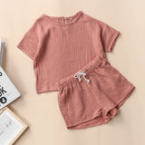  MQTIME  -  Children's Casual Daily Suit 100% Cotton Muslin Summer New Boys And Girls Loose T-Shirt + Drawstring Shorts 2pcs Sets