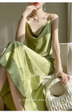 MQTIME  -  French Satin Slip Dress, Women's Summer Sense of Luxury, Triple Acetate Jacquard Swing Neck Thin Temperament