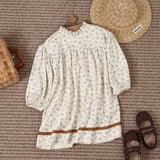 MQTIME  -  New Fall/Winter Fleece-Lined Corduroy Floral Long-Sleeve Dress For Girls New French Lace Stand-Up Collar Children's Dresses