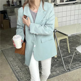 MQTIME  -  Green Elegant Commuter Blazers Women Single Breasted Solid Colors Casual Suit 2024 Spring Autumn New Fashion Sweet Blazer Loose