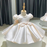 MQTIME  -  Champagne Satin Girl Party Dress Beading Kids Elegant Dresses For Girls Princess Clothes Luxury Birthday Gown Baby Vestidos 1-8Y