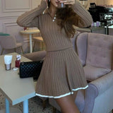 MQTIME  -  Woolen Set 2025 Spring and Autumn Women's Long Sleeve Button Collar Knitted Shirt Top Short Umbrella Skirt