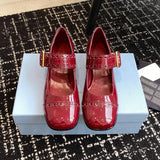 MQTIME  -  French Mary Jane Thick Heel Women's Shoes Hollow Out Spring 2025 Fashion Patent Leather Metal Buckle Office Dress Pumps Vintage