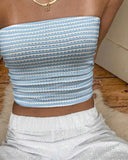 MQTIME  -  Sexy Blue White Striped Off Shoulder Tight Vacation Vest Top for Women Summer New Fashion Women's Sweet Slimming Tank Top