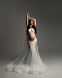 MQTIME  -  Sexy Halter Maternity Photography Gown Soft Convertible Multi Way Braces Dress Maternity Dresses Photo Shoot Tulle Dress For Wom