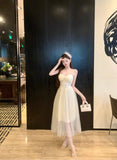MQTIME  -  Women Dresses Lace Patchwork Mesh Sleeveless Slim Backless Sweet Elegant Temperament Party Dress Female Fashion