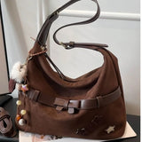 Korean Fashion Y2k Cute Bow Large Capacity Tote Bag Cool PU Leather Crossbody Bags Shoulder Bag Storage Bags Woman Bag