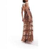 MQTIME  -  New Fashion Women's Summer Leopard Outfits Halter Neck Ruffled Tank Tops + Long Skirt Set Party Clothes