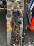 MQTIME  -  Elegant Summer Leopard Print Skirts 2024 Women's Clothing Sexy High Waist Ruffles Long Skirt Streetwear Female Mesh Long Dresses