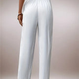 MQTIME  -  White Elegant Wide Leg Pants Women's Loose Casual Cotton Drawstring Trousers Comfortable All-Match High Waist Versatile Fashion