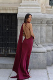 MQTIME  -  Women Ribbon Hanging Neck Long Dresses Solid Color Summer Sleeveless Backless Slim Halter Party Dress Female Elegant Satin Robe