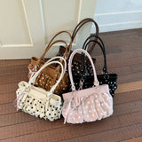MQTIME  -  Cute Pink Polka Dot Ruched Underarm Bag Ladies Bow Detail Star Tassel Charm Handbags Female Casual Daily Shoulder Purse