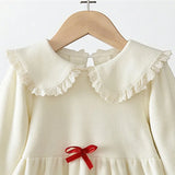  MQTIME  -  Autumn Winter New Girls Dress Kids Fleece Lace Collar Long-Sleeved Gown Children Turn-down Vestidos Princess Fashion Bow Clothes