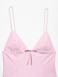 MQTIME  -  Fashion Sexy V-neck Stripe Pink Bow Short Dress 2025 New Sleeveless Slim Sweet Chi Slip Dress Streetwear Y2K Woman Clothing