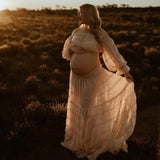 MQTIME  -  Bohemian Photoshoot Pregnancy DressOne Shoulder Pleated Chiffon Elegant Two Piece Dress Set Maternity Dresses for Baby Showers