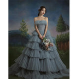 MQTIME  -  Grey Ball Gown Women Wedding Dresses Tiered Bridal Gowns Formal Occasion Bridal Dress