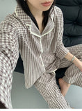 MQTIME  -  Women's Flannel Pajama Set - Oversized and Slim-Fitting Cozy and Warm for Fall/Winter with Color-Blocking Plaid Lapels