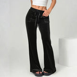 MQTIME  -  Solid Color Velvet Pants Casual Slim Flared Pants For Woman Autumn Women's Pants High Waist Drawstring Trousers Female Clothing