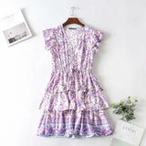 MQTIME  -  Boho Dress Summer Printing Viscose Mini Dress A-line Short-sleeved Hippie Vestidos Mujer Chic Holiday Dresses