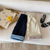 MQTIME  -  New autumn baby clothing for 0-3 years old, plaid stitching straight trousers, apricot corduroy trousers