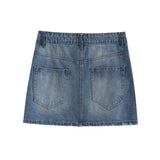 MQTIME  -  2024 Summer New Product Women's Mid Waist Oblique Waist Decorated with Strap Short Skirt Denim Mini Skirt