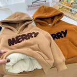 MQTIME  -  New Winter Toddler Girls Hoodies Letter Jacquard Plus Fleece Kids Baby Girls Sweatshirt Hooded Thicken Little Boys Pullovers