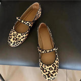 MQTIME  -  Fashion Round Toe  Mary Jane Flats Shoes Women Leopard Print Shallow Shoes Buckle Ballet Footwear Ladies Moccasins Shoes