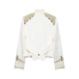 MQTIME  -  Women Fashion  Gold Braided Cropped Military Jacket Autumn Female Chic Jacket Lady Long Sleeve Short Napoleon Coat