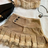 MQTIME  -  Y2K Knitted Splicing Short Skirt Two Piece Set Women Knitted Long Sleeved Sweater Cute Bow Mini Pleated Skirt Autumn Winter Suit