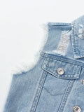 MQTIME  -  Girls Casual Style Sleeveless Top with Distressed Denim Skirt Set - Trendy Outfit for Kids