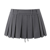 MQTIME  -  2024 Summer New Product Women's Retro Strap Design Solid A-line Mid Waist Pleated Half skirt