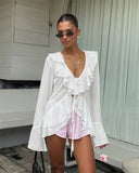 MQTIME  -  Elegant French Style Ruffle Chiffon Blouses Woman's Fashion Deep V Neck Long Sleeve Slim Tops Summer Beach Party Wear