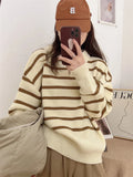 MQTIME  -  Women Sweater Autumn Winter Knitted Pullovers V-neck Bottoming Shirts Stripes Jumpers Long Sleeve Female Basic Tops
