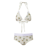 MQTIME  -  Women's 2 Piece Bikinis Set Fashion Y2k Printed Tied Halter Neck Swimsuit with Bow Shorts Boxers Summer Bathing Suit