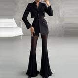 MQTIME  -  Women's Casual Patchwork Pleated Flared Pants Perspective Mesh Slim Trousers New Summer Elastic High Waist Club Long Pants