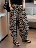 MQTIME  -  Leopard Print Wide Leg Cropped Pants For Women'S Summer Chiffon Loose Elastic Waist Thin Casual Harlan Pants